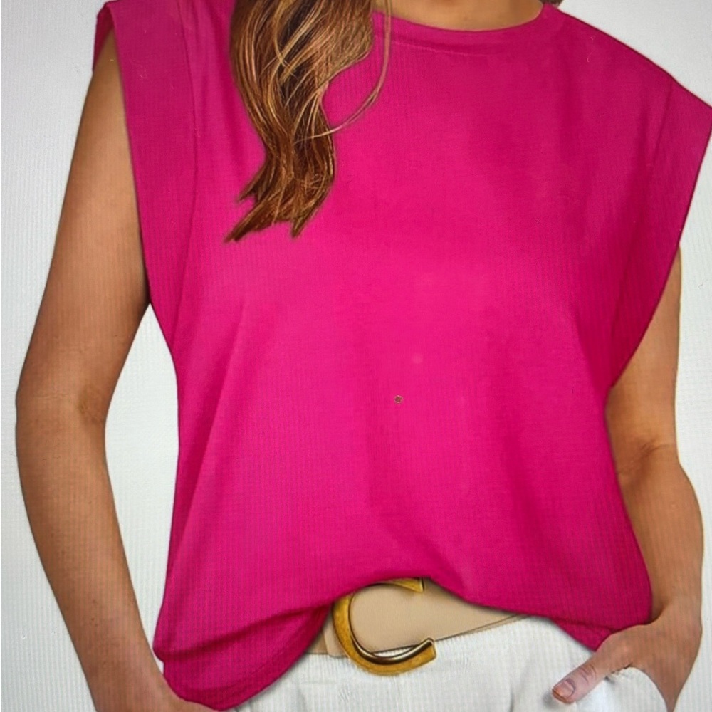 Women’s cap sleeve top.  Never worn . Hot pink